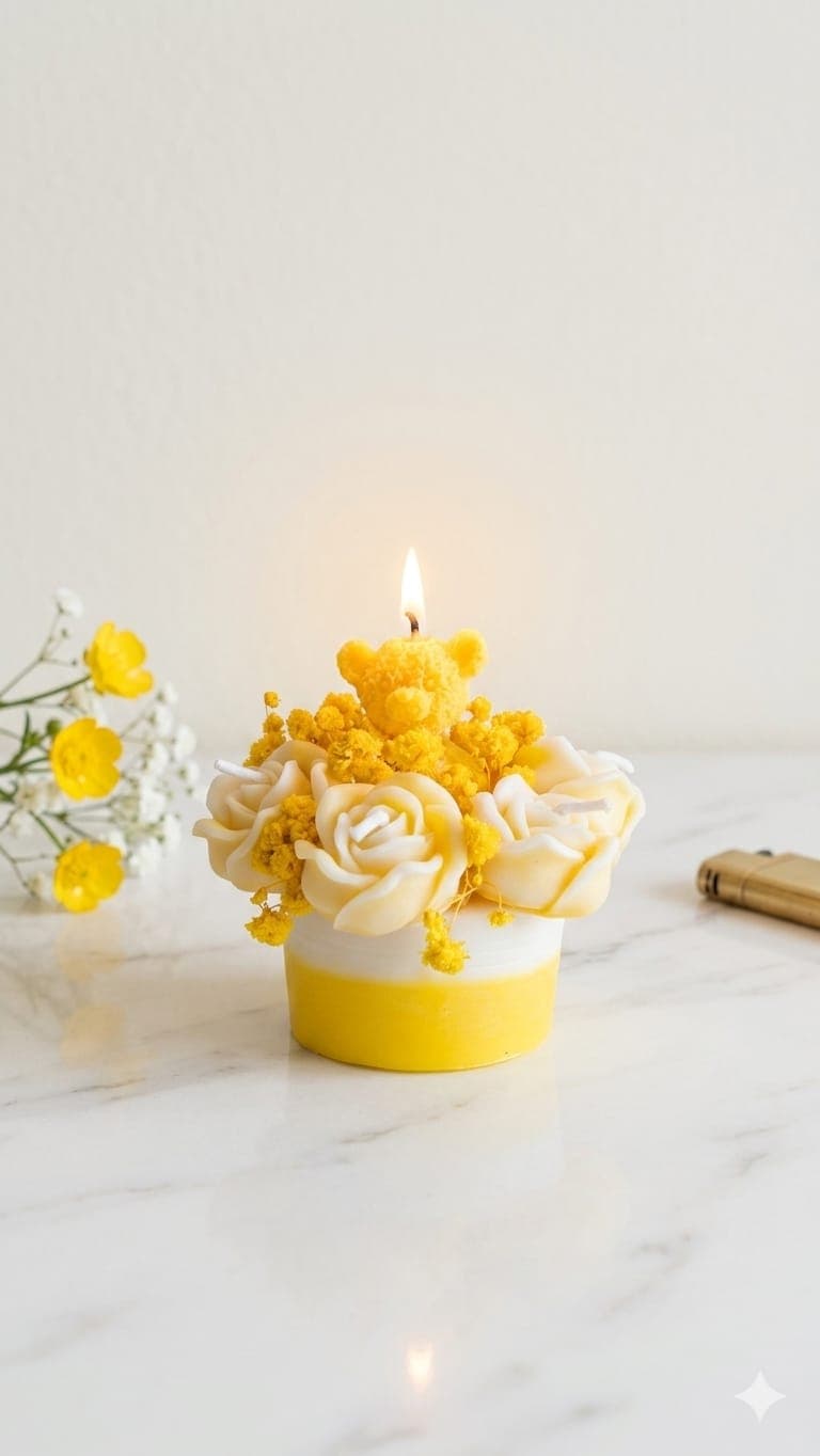 Sunny Bloom Teddy Bear Cake Candle 1